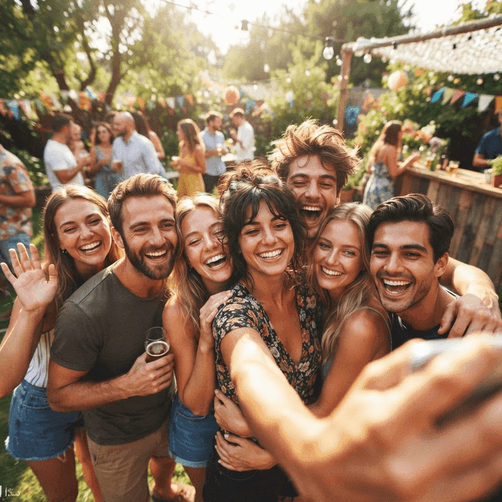 Gruppenselfie auf einer Gartenparty